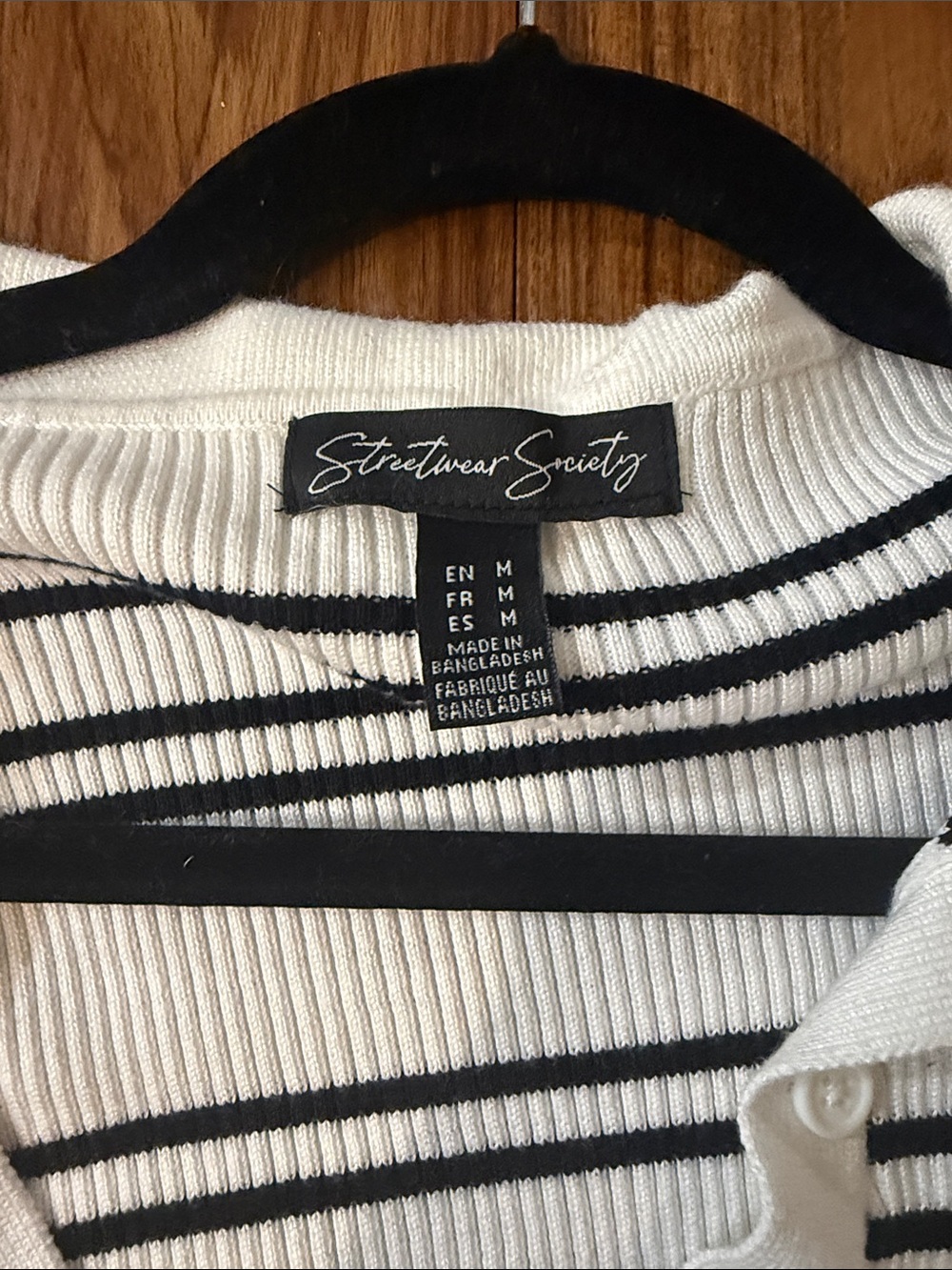 Ribbed Striped Polo Sweater - White with Black Stripes - Picture 3 of 3